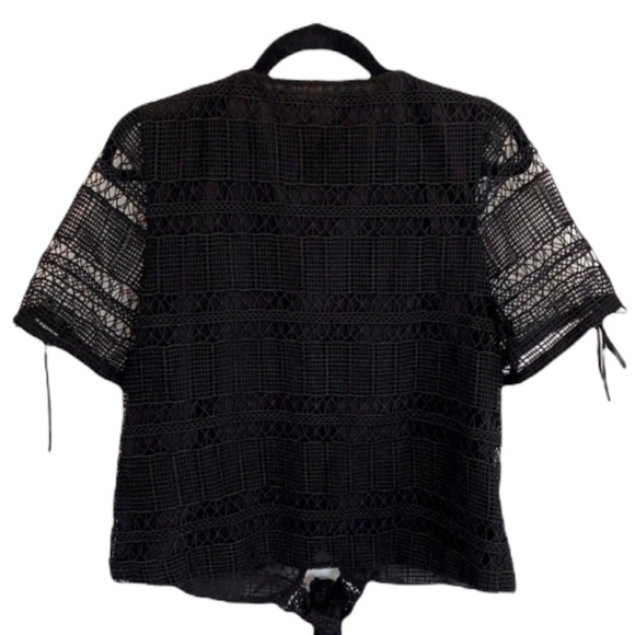 TULAROSA Revolve tie waist button mesh lace crochet overlay black blouse Medium - Picture 4 of 10